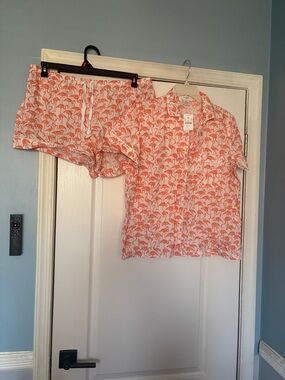 J. Crew Coral Flamingo Print Short Pajama Set